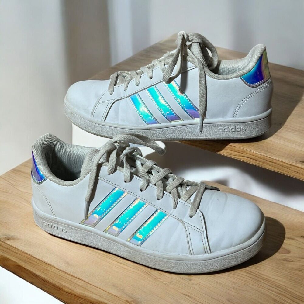 ADIDAS Grand Court White HOLOGRAM Shoe SNEAKER Girls Size 4